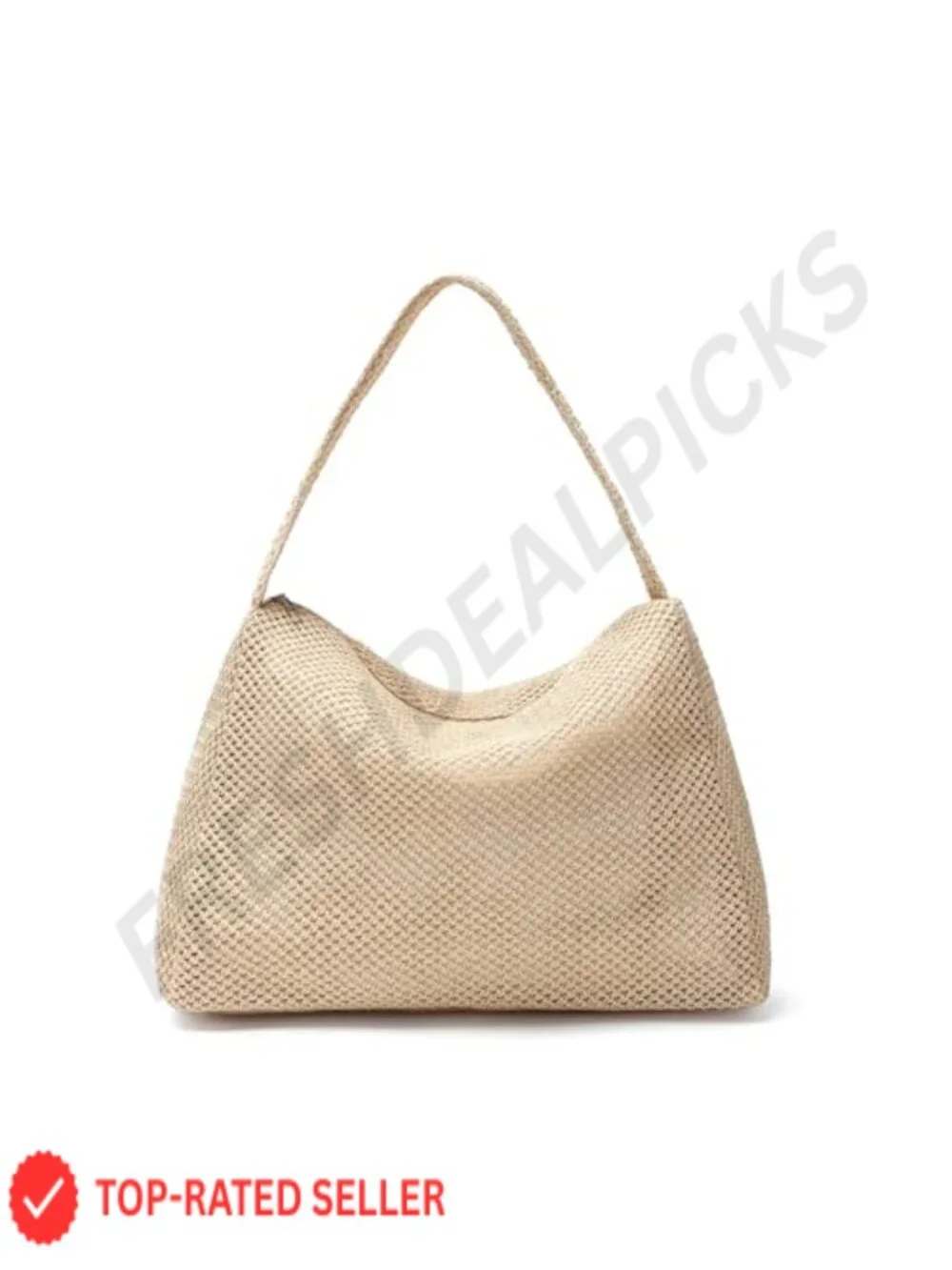 Handwoven Straw Hobo Bag for Women, Summer Beach Shoulder Purse, Top Zipper